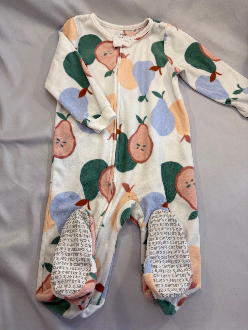 Carter's Cream Fleece Footed One-Piece with Pear Print